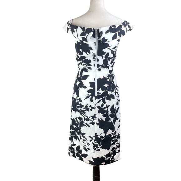 Bardot Black & White Floral Print Off the Shoulder Side Slit Midi Cocktail Dress - Picture 3 of 11